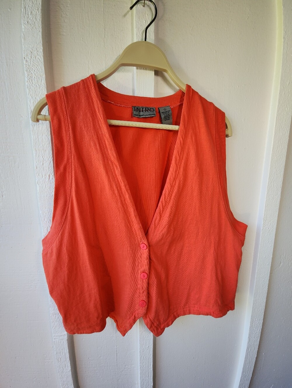 Vintage Intro Classic Orange Sleeveless Button Vest Cotton Size Small